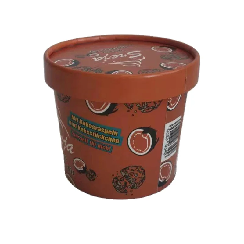 Round Ice Cream Packaging Containers Disposable Paper Tub with Paper Lid and Spoon