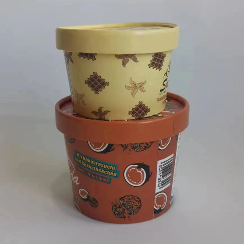 Round Ice Cream Packaging Containers Disposable Paper Tub with Paper Lid and Spoon