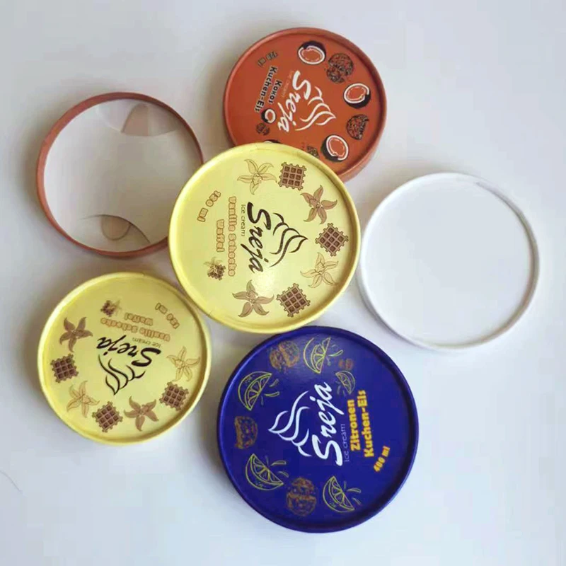 Round Ice Cream Packaging Containers Disposable Paper Tub with Paper Lid and Spoon