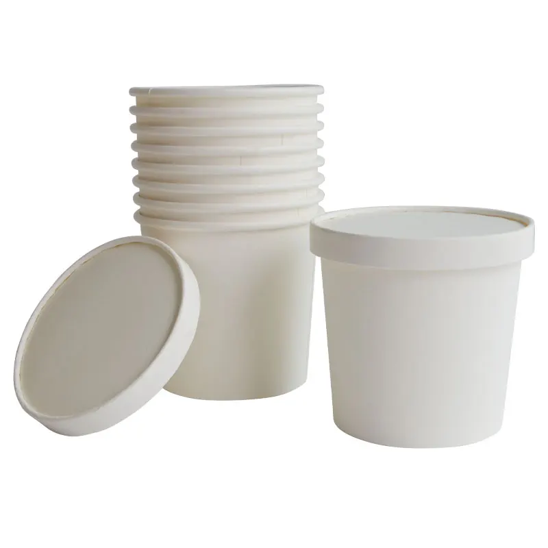 Round Ice Cream Packaging Containers Disposable Paper Tub with Paper Lid and Spoon