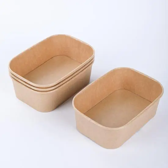 500ml White Kraft Square Rectangle Paper Bowl with Lids