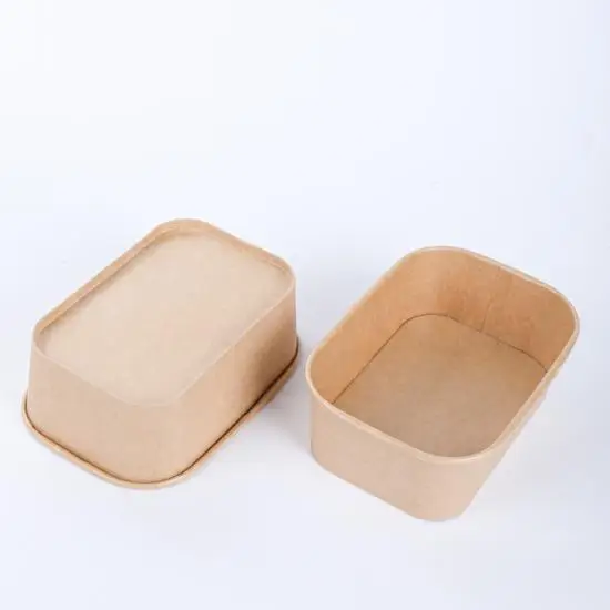 500ml White Kraft Square Rectangle Paper Bowl with Lids