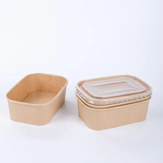 500ml White Kraft Square Rectangle Paper Bowl with Lids