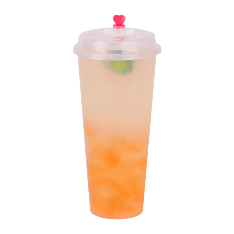 500ml Disposable PP Injection Cups Transparent Frosted Boba Milk Tea Cup with Lid