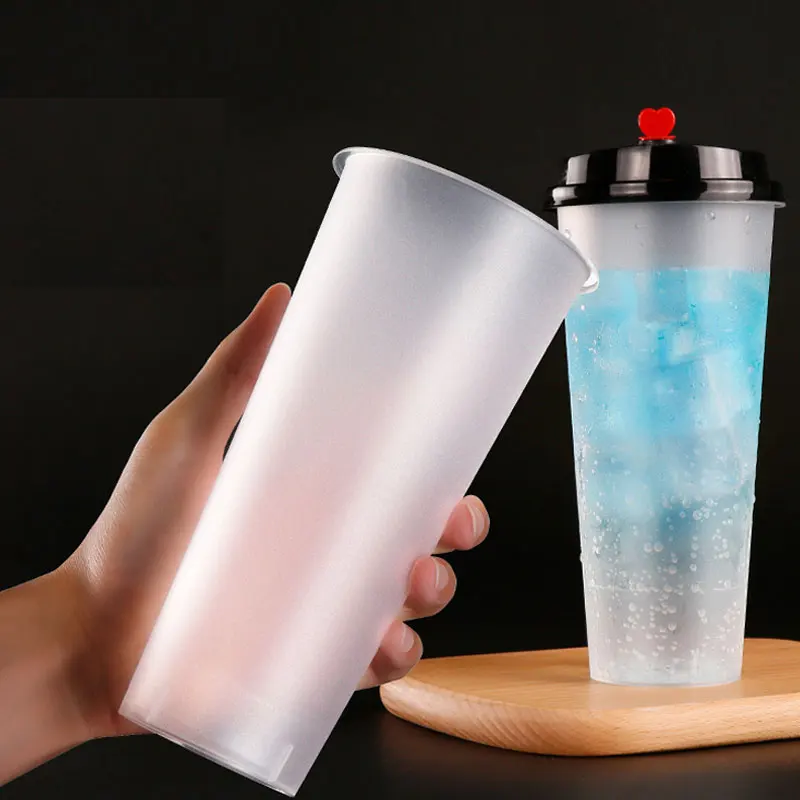 500ml Disposable PP Injection Cups Transparent Frosted Boba Milk Tea Cup with Lid