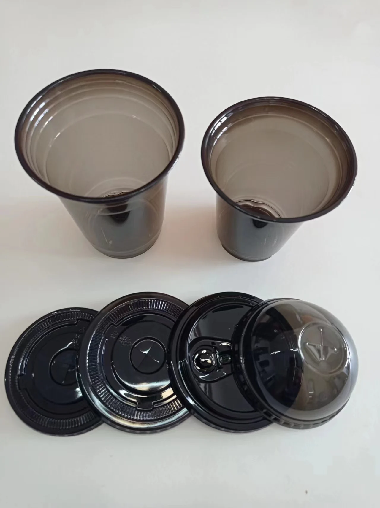 Black U Shape 14oz 400ml Disposable PET Plastic Clear Cup With Lids For Boba Cold Coffee