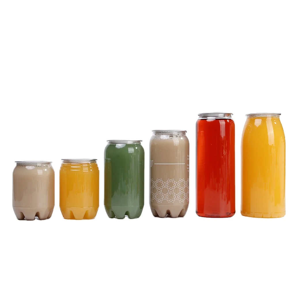 Round Beverage 250ml 500ml 600ml takeaway juice bottles disposable milk tea plastic bottle can with sliver lid