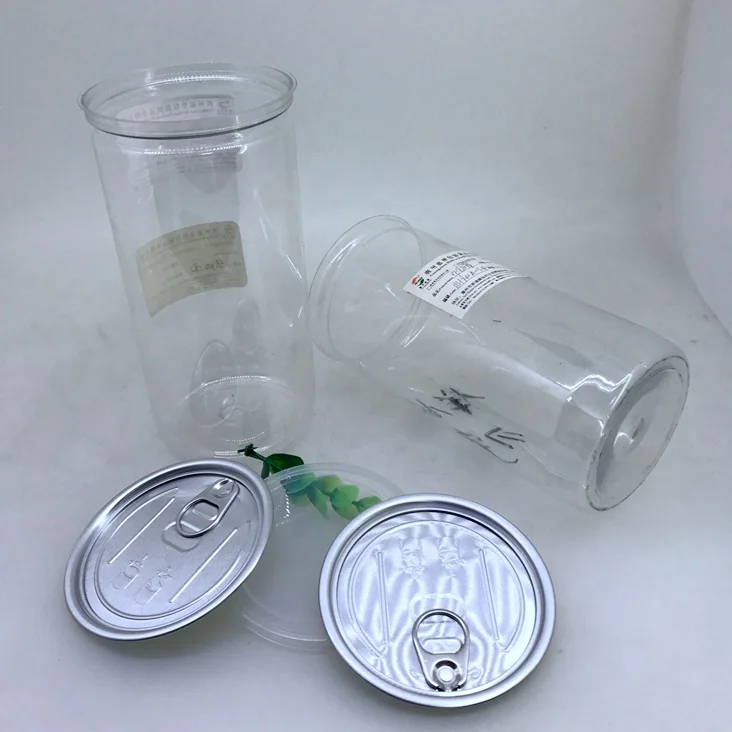 330 375 500ml Plastic Cans With Logo Transparent PET Plastic Can Soda Drinking Bottle With easy open lid