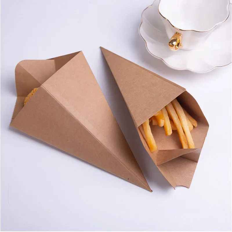 HeePACK Disposable Triangle Packing Paper Hot Food Container Bubble Waffle Holder Crepe Egg Waffle Holder Crepe Cone