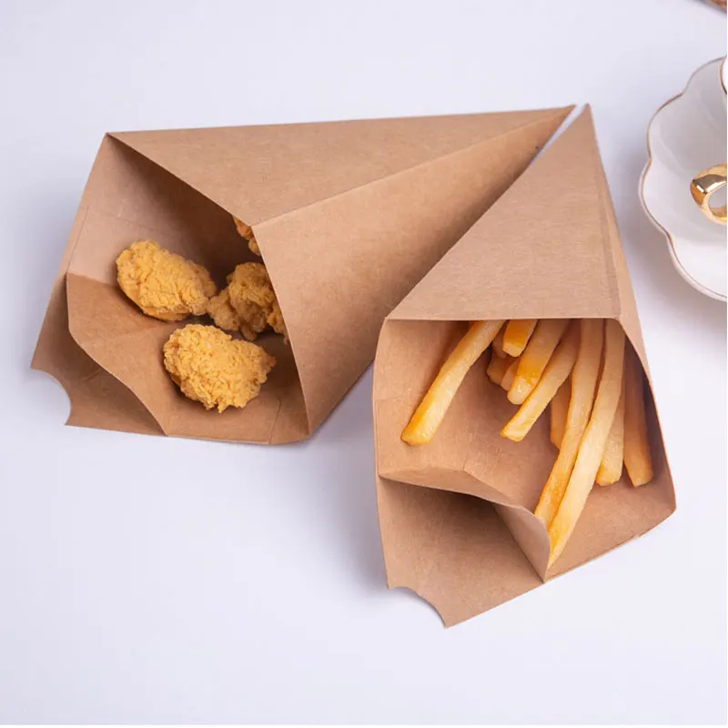 HeePACK Disposable Triangle Packing Paper Hot Food Container Bubble Waffle Holder Crepe Egg Waffle Holder Crepe Cone