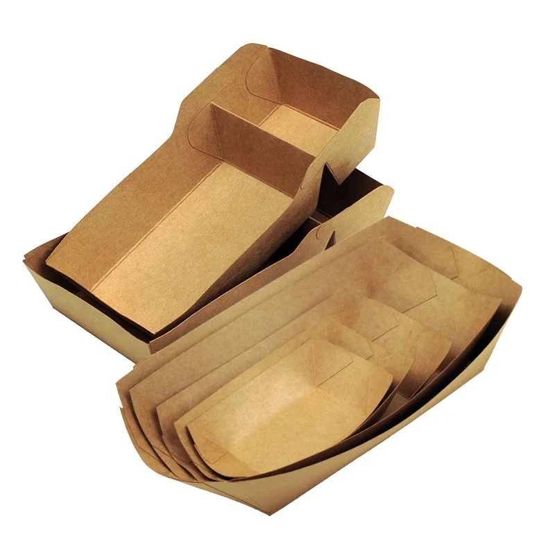 Single Wall Kraft Paper Cardboard Holder Hot Dog Paper Tray Customized Corn Paper box