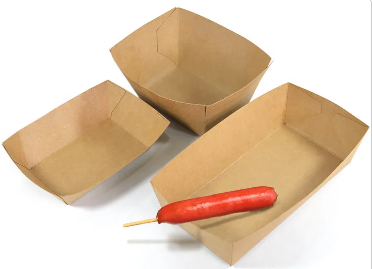 Single Wall Kraft Paper Cardboard Holder Hot Dog Paper Tray Customized Corn Paper box