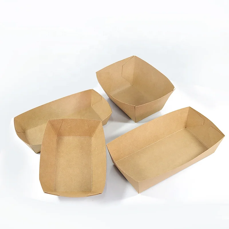 Single Wall Kraft Paper Cardboard Holder Hot Dog Paper Tray Customized Corn Paper box