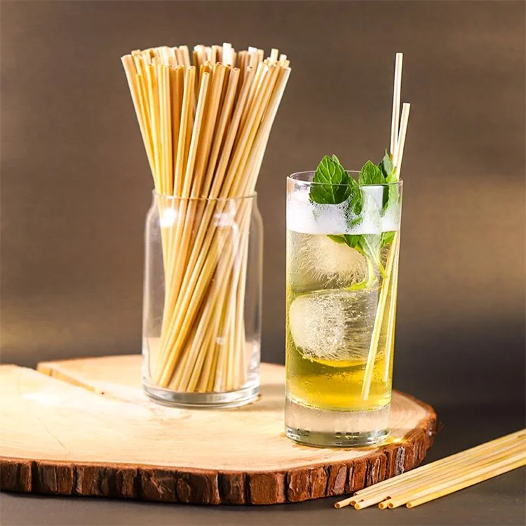 customized length 100% compostable natural Bamboo biodegradable straw for bubble tea wheat drinking straws