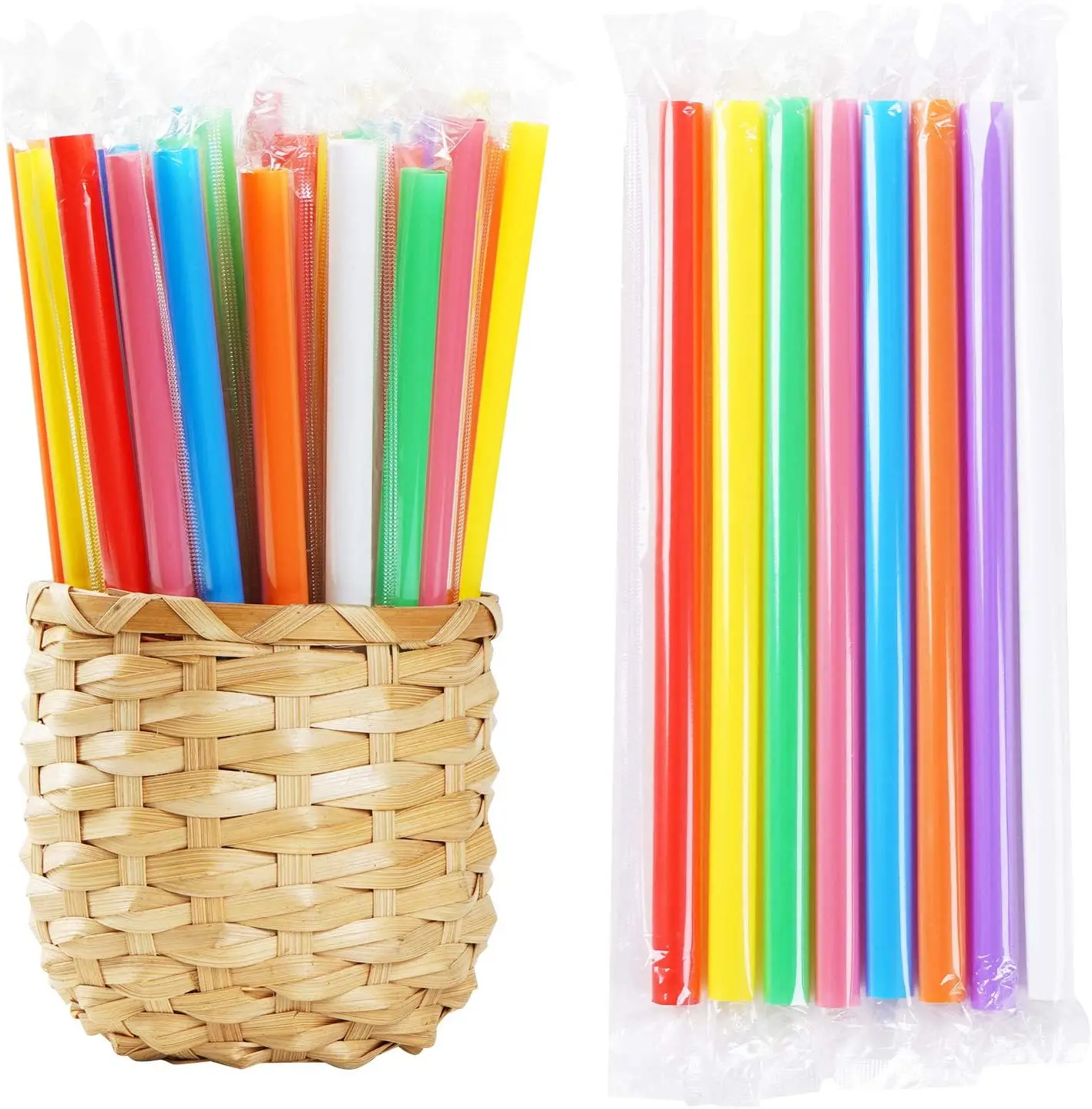 12mm 240mm Disposable Individually Wrapped Hard PP Plastic Boba Bubble Tea Drinking Plastic Straws