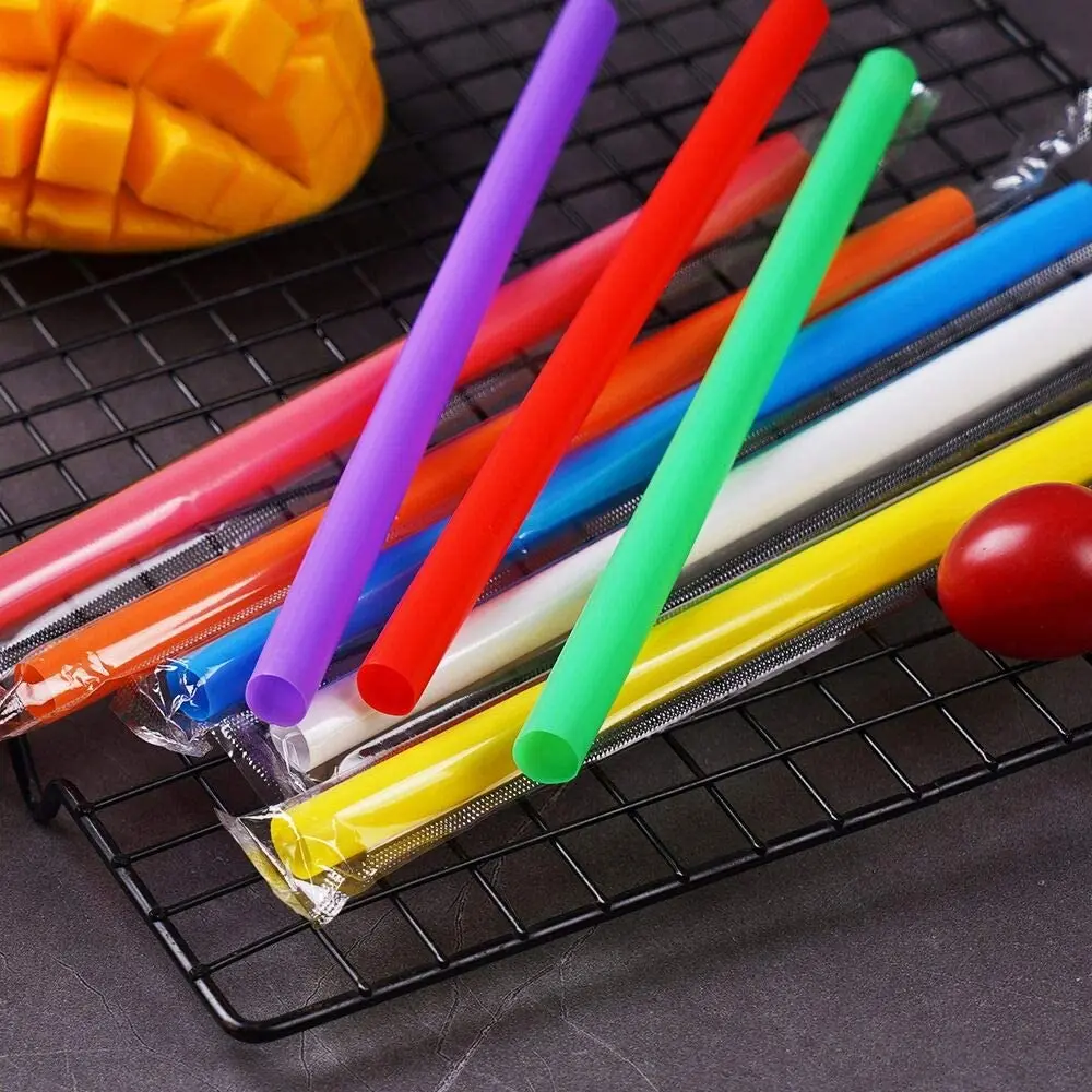 12mm 240mm Disposable Individually Wrapped Hard PP Plastic Boba Bubble Tea Drinking Plastic Straws