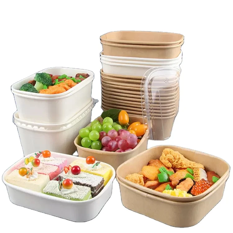 500ML 650ML Kraft Paper Square Salad Bowl