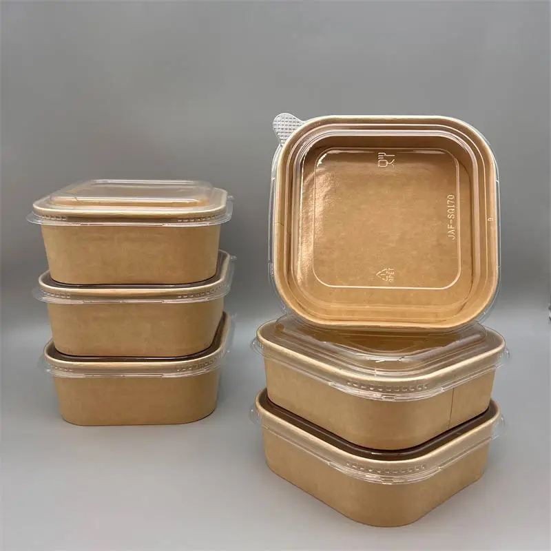 500ML 650ML Kraft Paper Square Salad Bowl