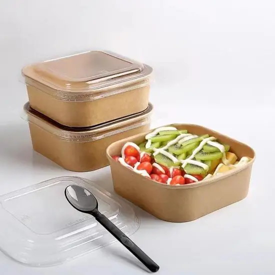 500ML 650ML Kraft Paper Square Salad Bowl