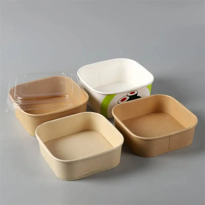 500ML 650ML Kraft Paper Square Salad Bowl