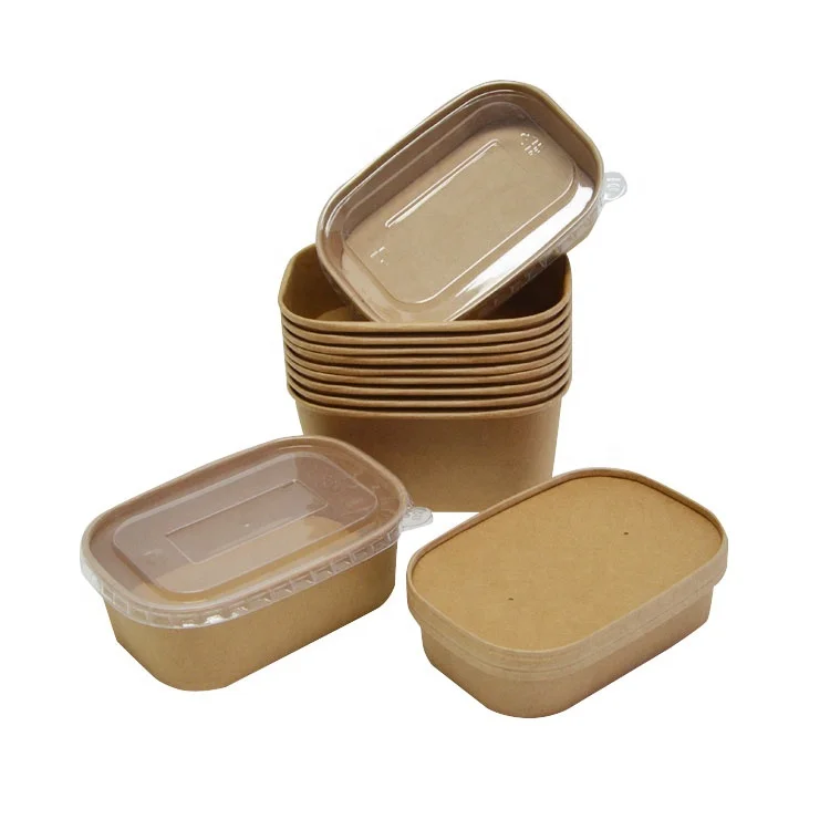 Rectangle Square Takeout Kraft Paper Salad With Lid