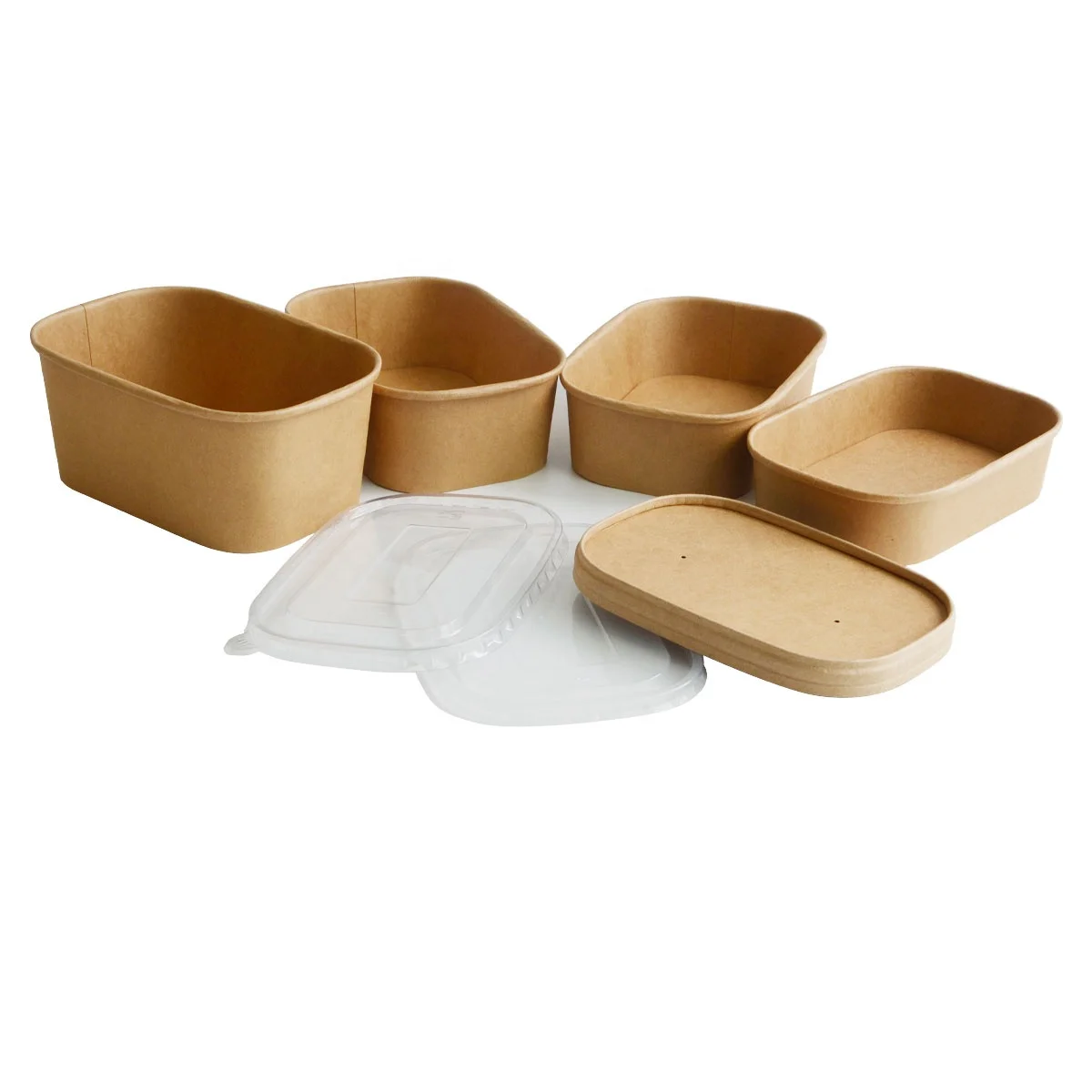 Rectangle Square Takeout Kraft Paper Salad With Lid