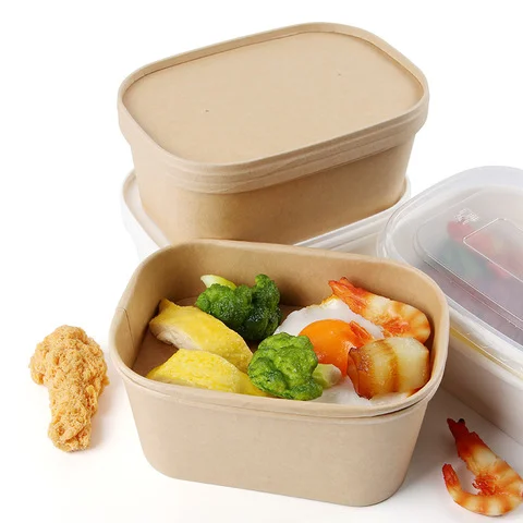 750ml Rectangle Food Container Box Kraft Salad Paper Bowls