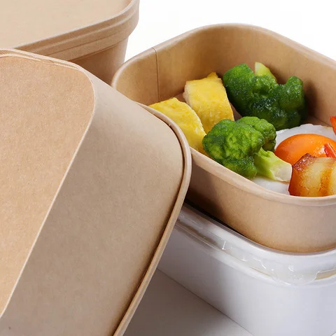 750ml Rectangle Food Container Box Kraft Salad Paper Bowls