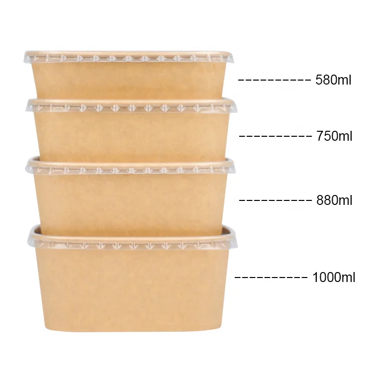 750ml Rectangle Food Container Box Kraft Salad Paper Bowls