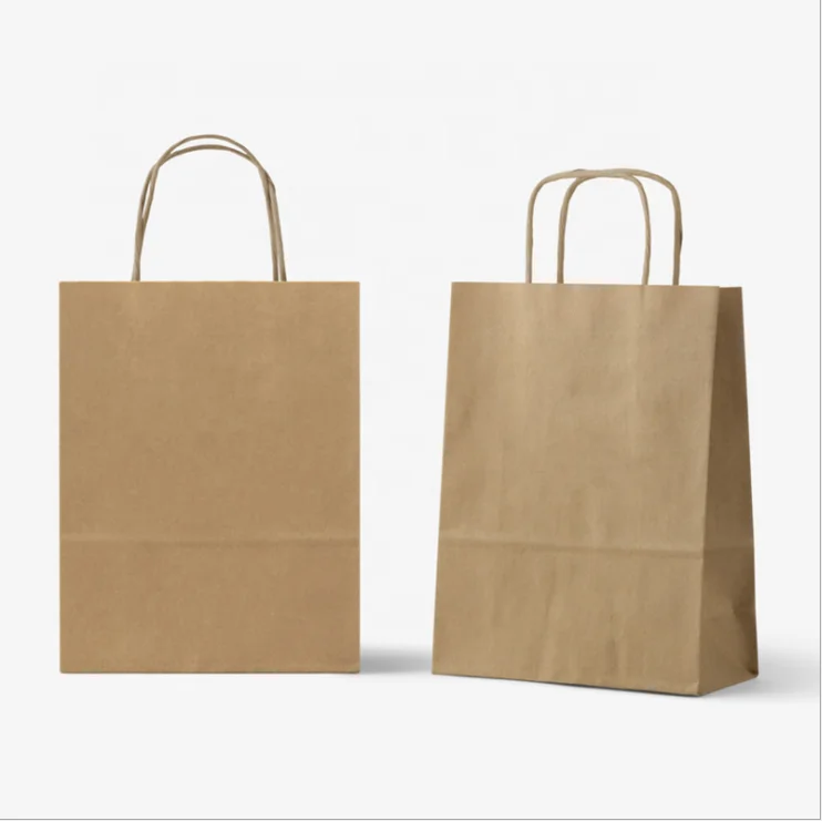 Kraft Paper Twisted Handle Shopping Carrier Bag Brown Recyclable Plain paper bag