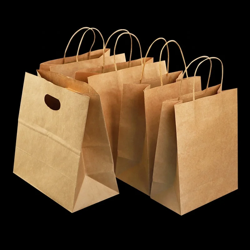 Kraft Paper Twisted Handle Shopping Carrier Bag Brown Recyclable Plain paper bag