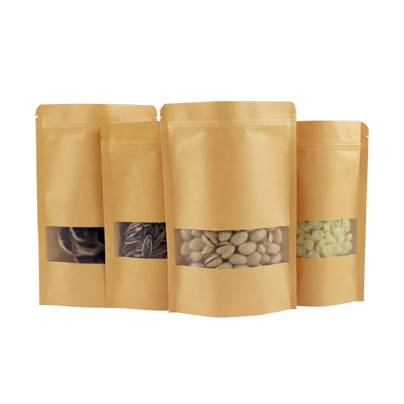 Kraft Paper Resealable Ziplock Bags Cake Snack Coffee Food Storage Paper Packaging Pouches Bag with Zipper