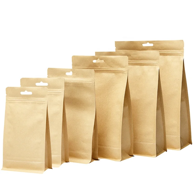 Kraft Paper Resealable Ziplock Bags Cake Snack Coffee Food Storage Paper Packaging Pouches Bag with Zipper