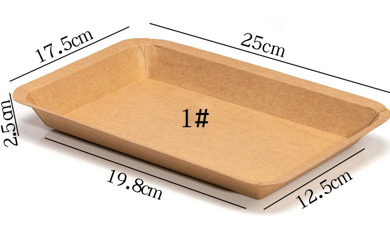 Heepack Kraft Food Tray Microwave Heat Customize Print 25 x 18 cm Disposable Rectangular Kraft Paper Plates