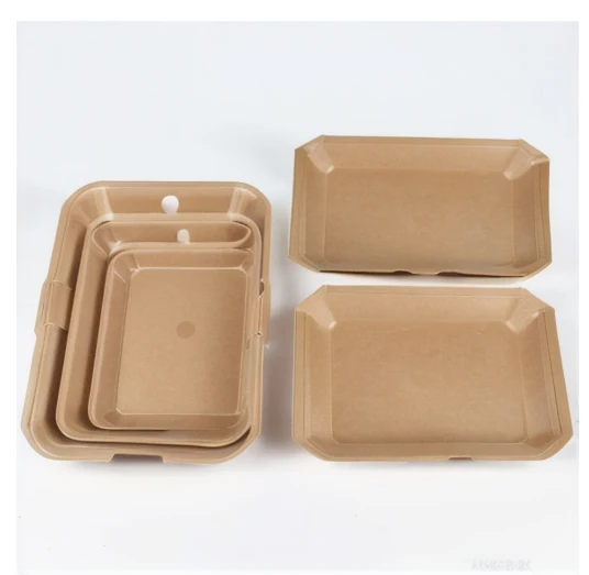 Heepack Kraft Food Tray Microwave Heat Customize Print 25 x 18 cm Disposable Rectangular Kraft Paper Plates