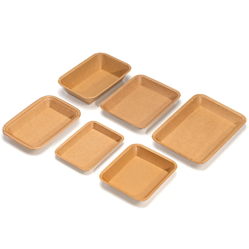 Heepack Kraft Food Tray Microwave Heat Customize Print 25 x 18 cm Disposable Rectangular Kraft Paper Plates