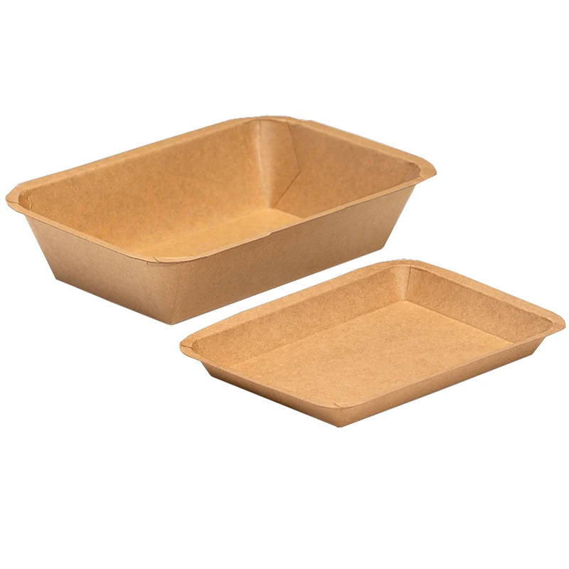 Heepack Kraft Food Tray Microwave Heat Customize Print 25 x 18 cm Disposable Rectangular Kraft Paper Plates