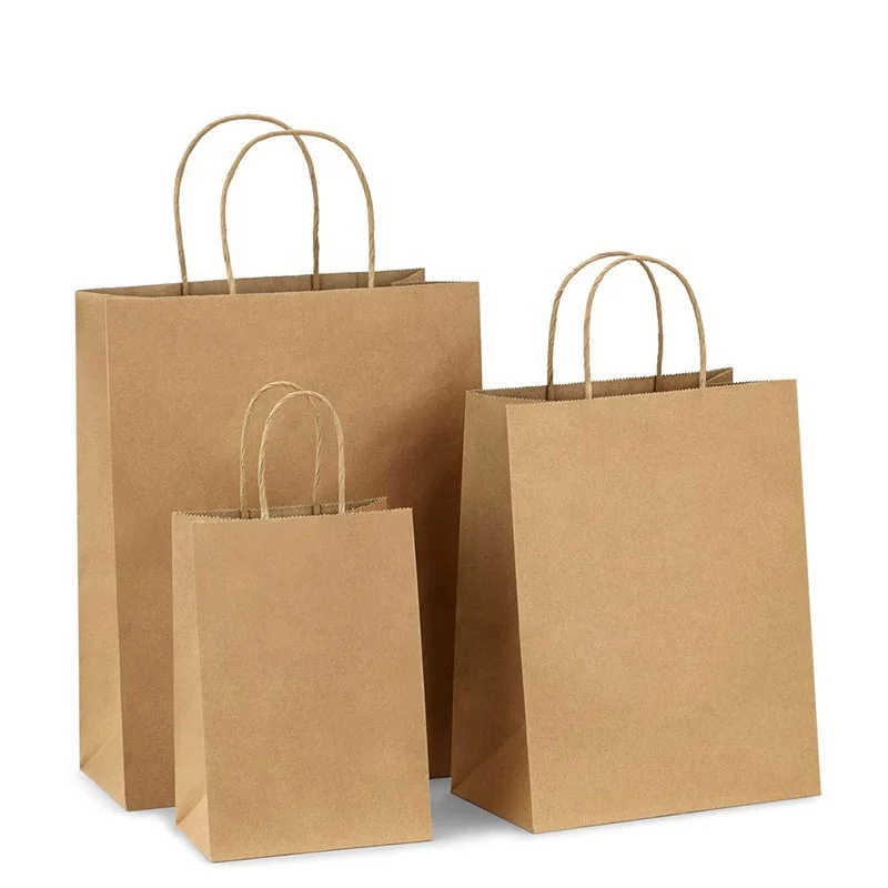 Handle Paper Bag Carrier Strong Thickness Bags Print Brown Kraft Paper with Handles Disposable Food Packaging