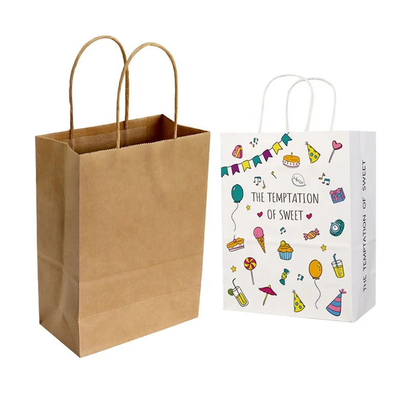 Handle Paper Bag Carrier Strong Thickness Bags Print Brown Kraft Paper with Handles Disposable Food Packaging