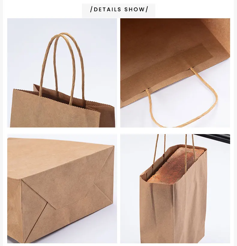 Handle Paper Bag Carrier Strong Thickness Bags Print Brown Kraft Paper with Handles Disposable Food Packaging