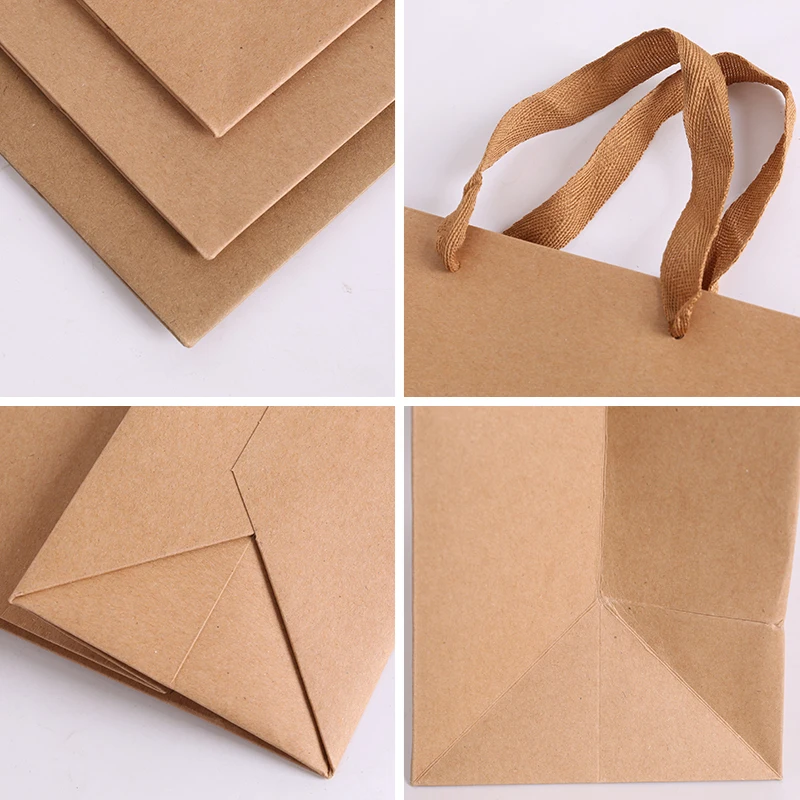 Handle Paper Bag Carrier Strong Thickness Bags Print Brown Kraft Paper with Handles Disposable Food Packaging