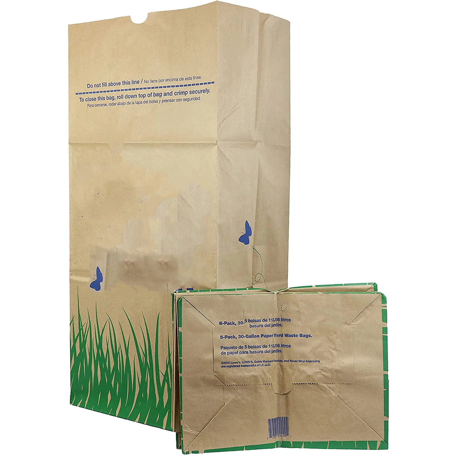 30 Gallon Kraft Lawn Leaf Bag Heavy Duty Large Paper Waste Bags Tear Resistant Yard Trash Bags