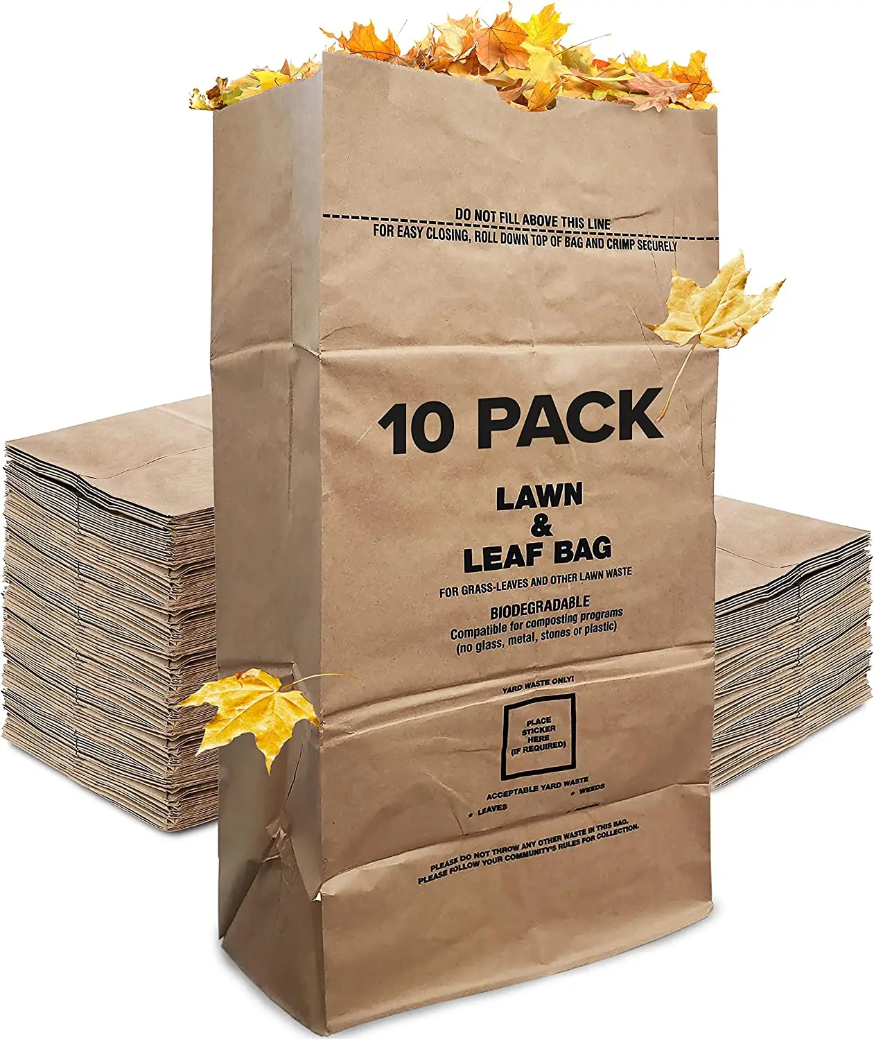 30 Gallon Kraft Lawn Leaf Bag Heavy Duty Large Paper Waste Bags Tear Resistant Yard Trash Bags