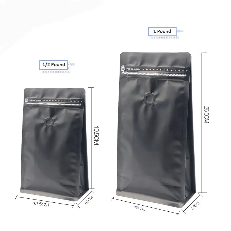 Flat Bottom Custom Printed Zipper Coffee Bag with Valve Bean Sugar Tea Sealed moisture proof paper bags