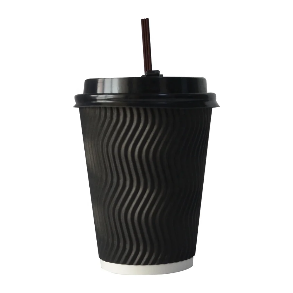 Wholesale Bulk Price 8oz 10oz 16oz Disposable Eco-Friendly Hot Drinking Paper Cups for Coffee Three Ripple Wall with PS Lid