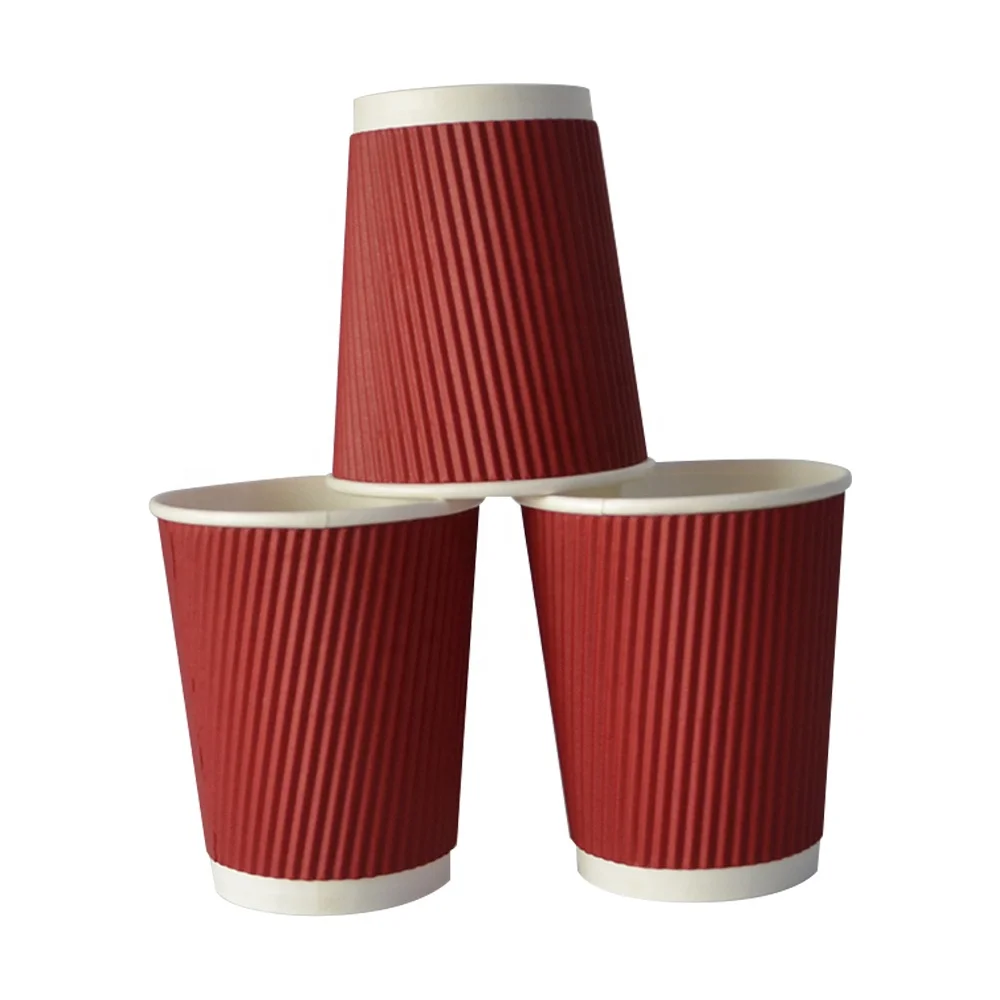 Wholesale Bulk Price 8oz 10oz 16oz Disposable Eco-Friendly Hot Drinking Paper Cups for Coffee Three Ripple Wall with PS Lid