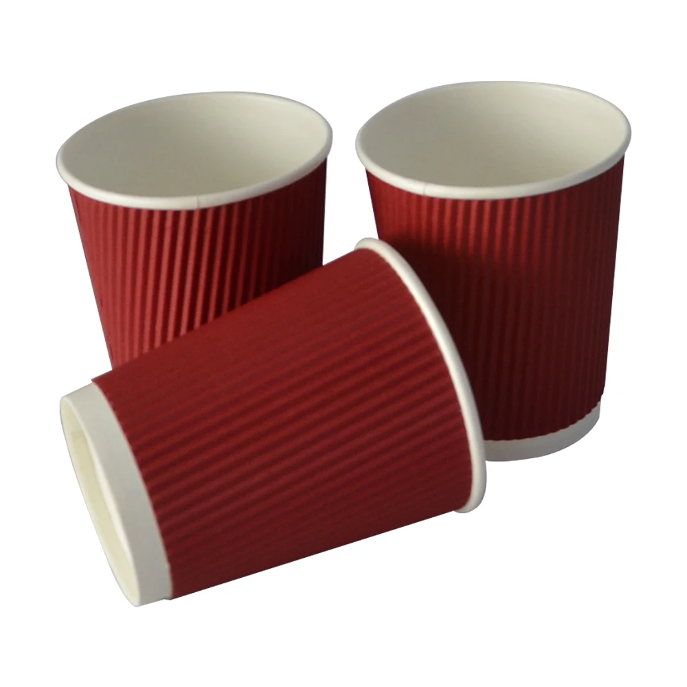 Wholesale Bulk Price 8oz 10oz 16oz Disposable Eco-Friendly Hot Drinking Paper Cups for Coffee Three Ripple Wall with PS Lid