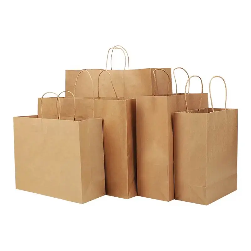 Kraft Paper Twisted Handle Carrier Bag White and Brown Printed Logo paper container