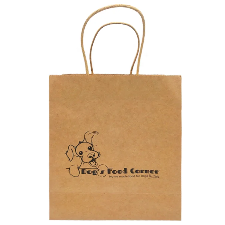 Kraft Paper Bag Twisted Handle Food Carrier Bag White Printed Custom Logo