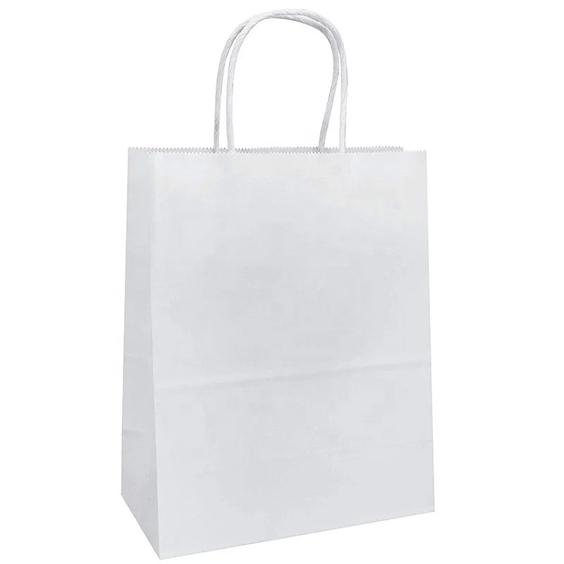 Kraft Paper Bag Twisted Handle Food Carrier Bag White Printed Custom Logo